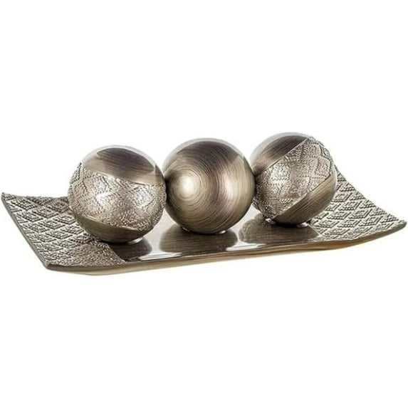 HomeRoots Tray and Orbs Balls | Centerpiece Table Decorations | Home Decor |Decorative Accents Balls for Living Room, Coffee, and Dining Table Decor |Set of 3 | Silver Decor