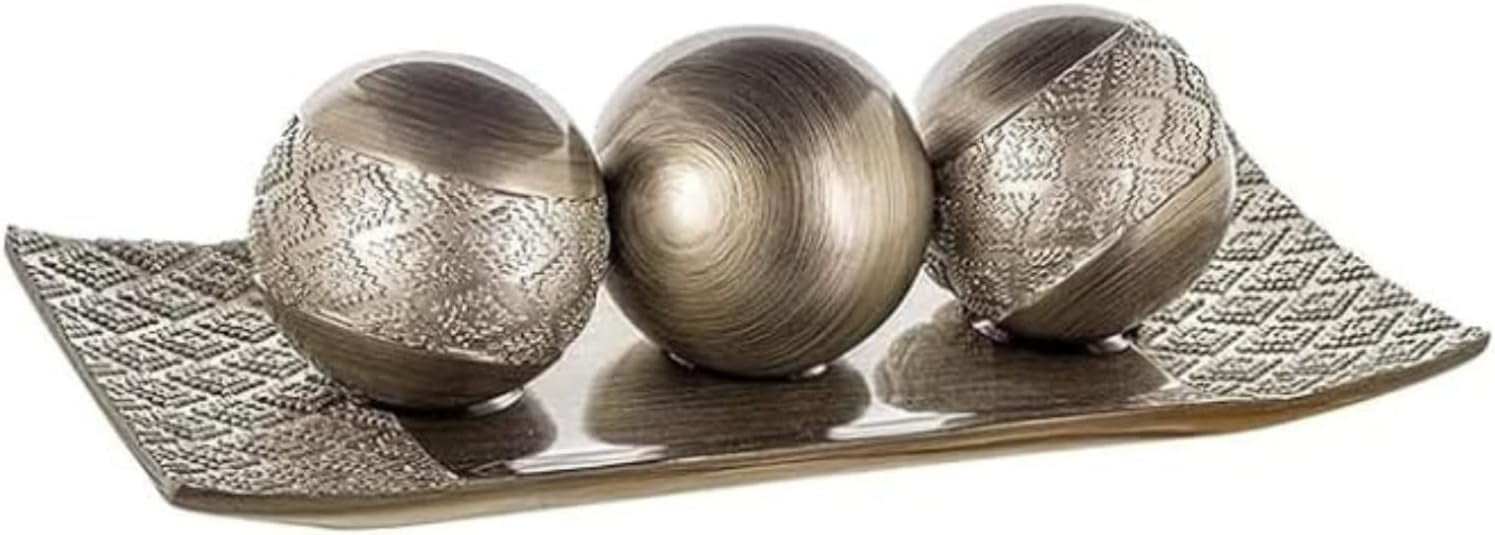HomeRoots Tray and Orbs Balls | Centerpiece Table Decorations | Home Decor |Decorative Accents Balls for Living Room, Coffee, and Dining Table Decor |Set of 3 | Silver Decor