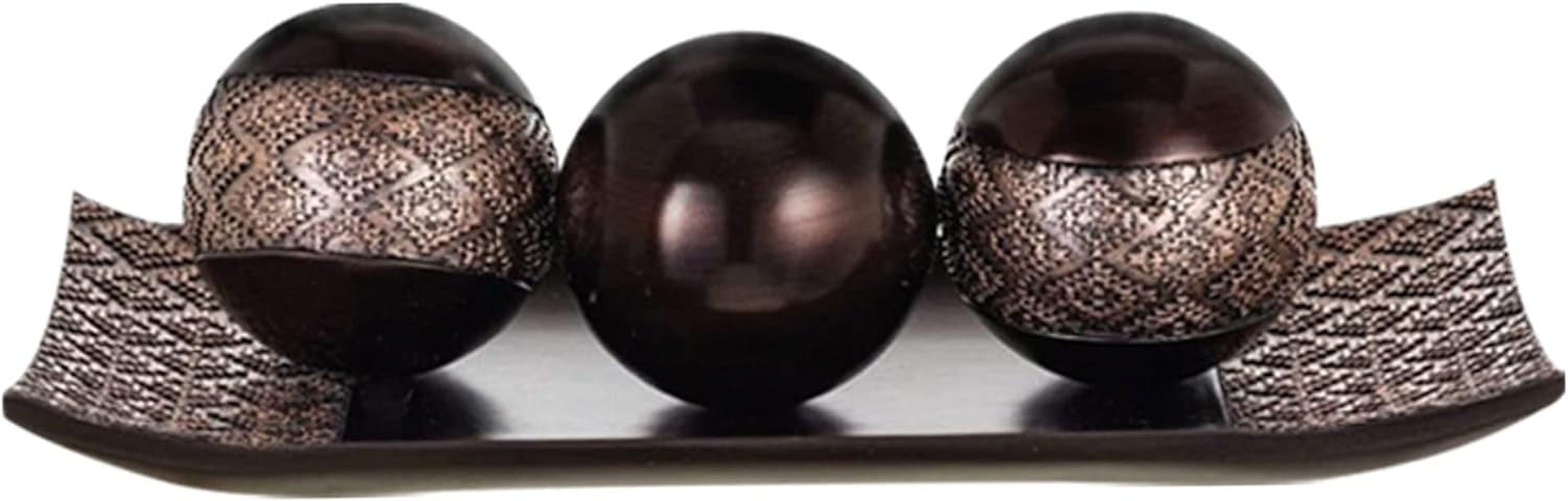 HomeRoots Tray and Orbs Sphere Balls Set | Elegant Centerpiece for Table Decor | Coffee Table Decor | 3 Balls with 1 Tray | Brown