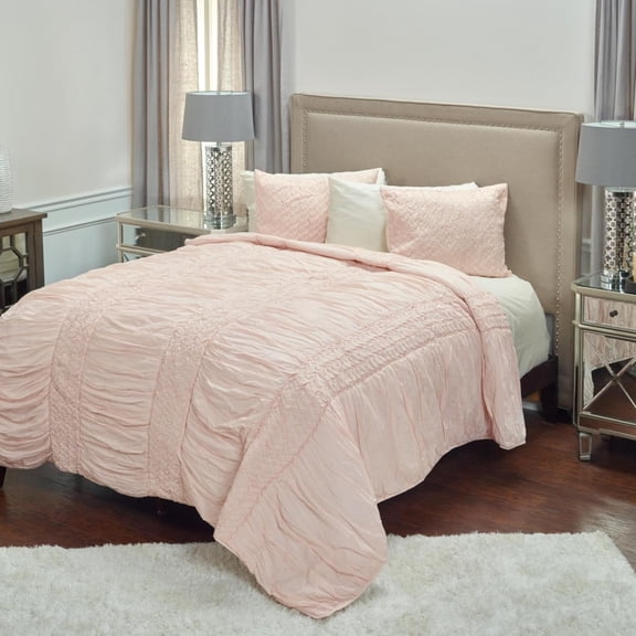 HomeRoots 479975 Pink Twin Size 100 Percent Cotton 300 Thread Count Machine Washable Down Alternative Comforter
