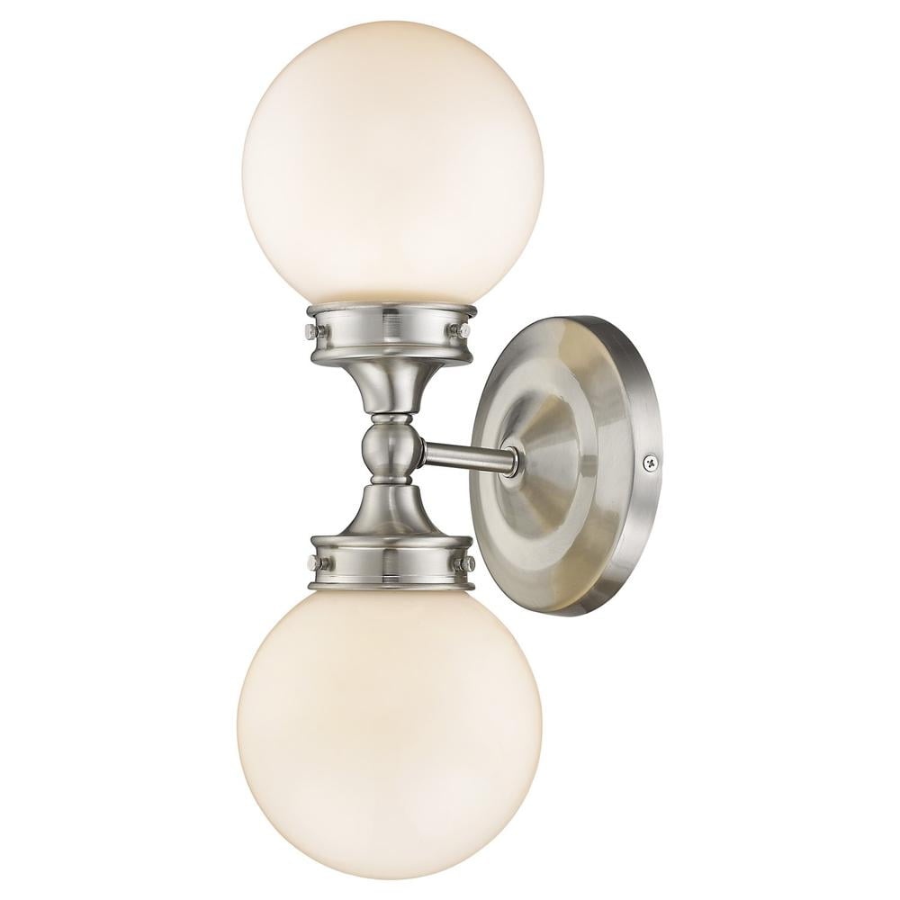 Elegant Nickel Two-Light Wall Sconce with Frosted Glass Shades