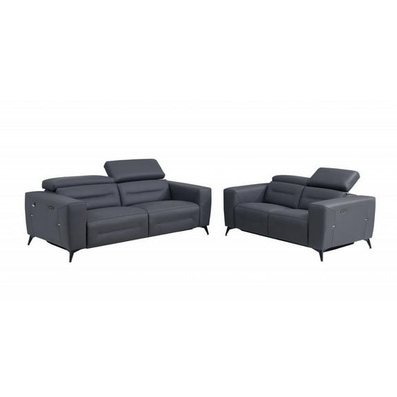 Two Piece Dark Gray Italian Leather Five Person Seating Set