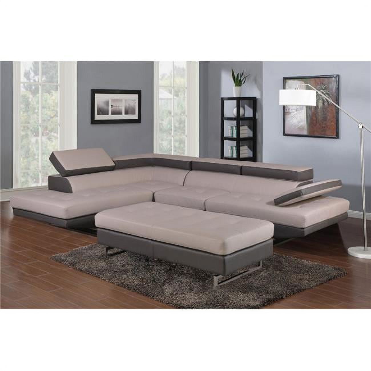White Tufted Faux Leather Two-Piece Sectional with Solid Wood Frame