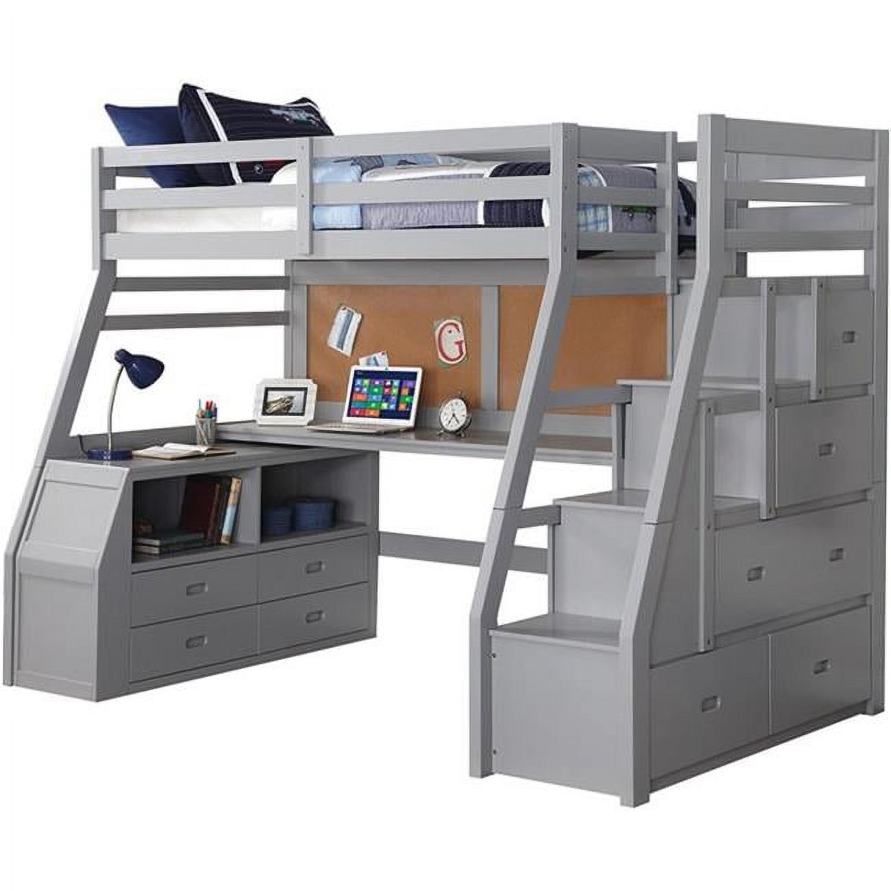 HomeRoots Uptown Pine Wood Loft Bed, Full, Gray - image 1 of 4