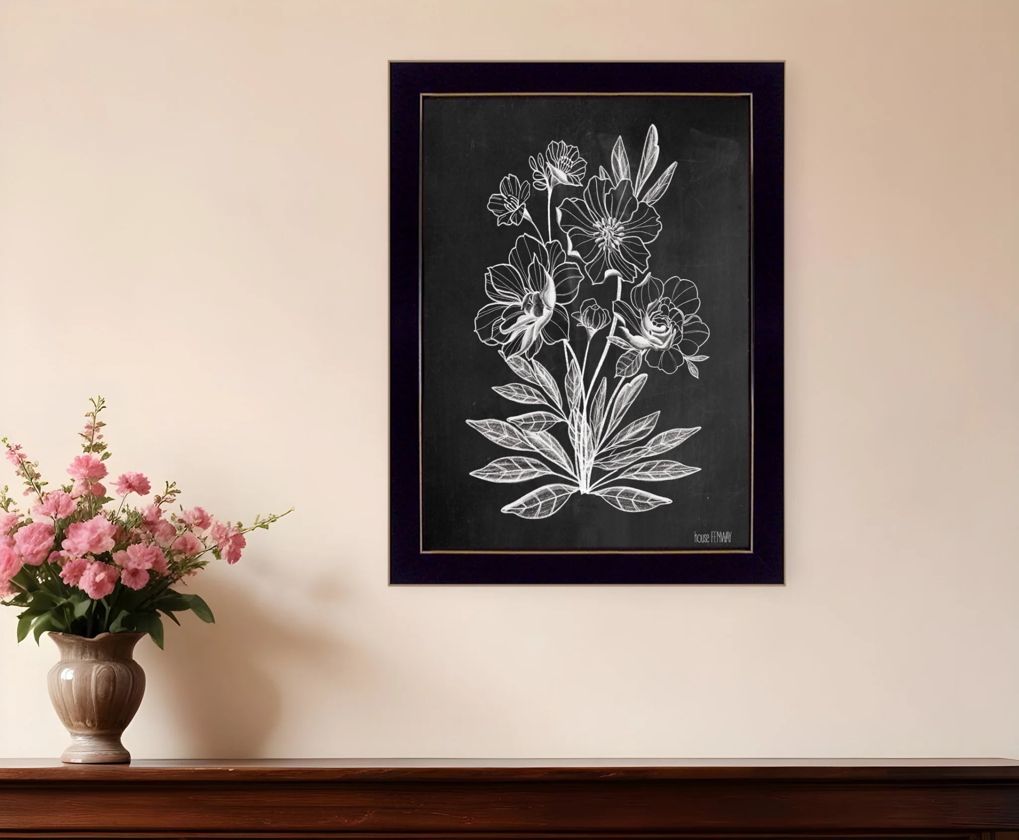 Black Framed Floral Chalkboard Print Wall Art 14x18