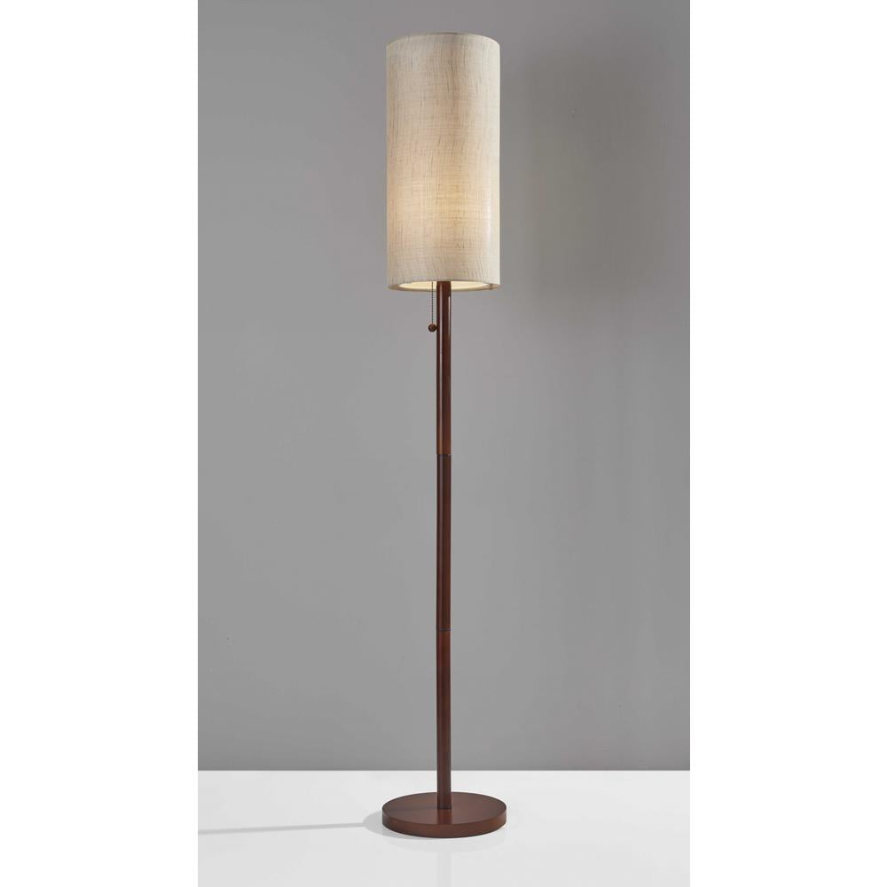 Walnut Wood Floor Lamp with Beige Cylindrical Shade