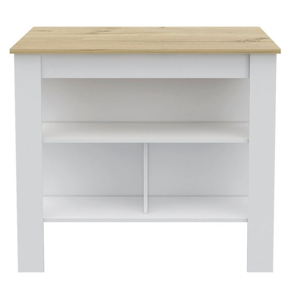 HomeRoots White And Oak 41" Kitchen Island With Storage