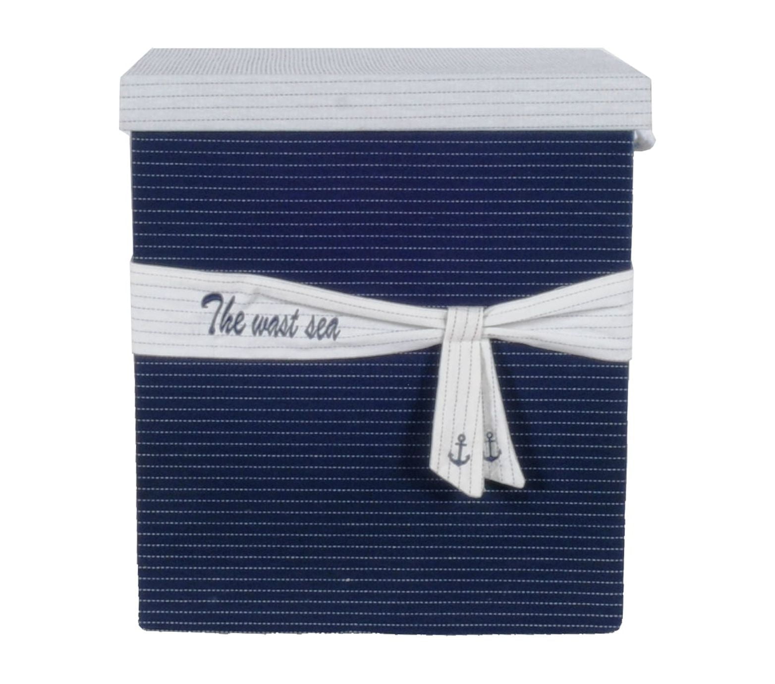 Elegant Blue and White Fabric Storage Basket Set with Bows, 5 Pieces