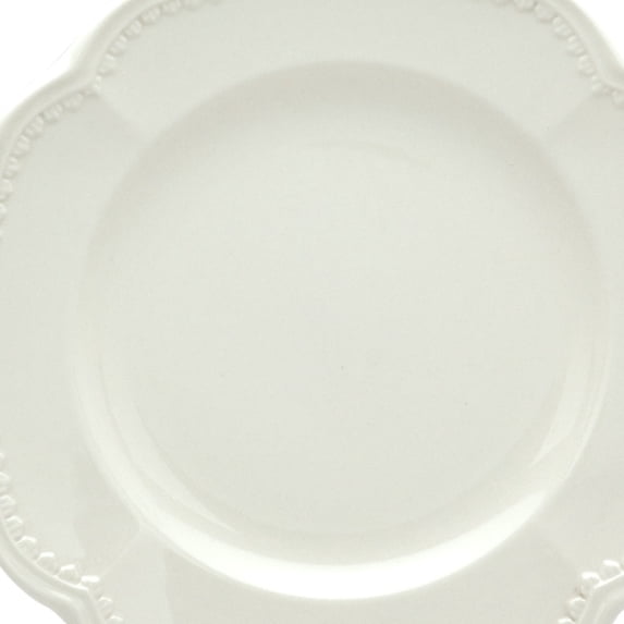 White Four Piece Round Scallop Stoneware Service For Four Salad Plate Set