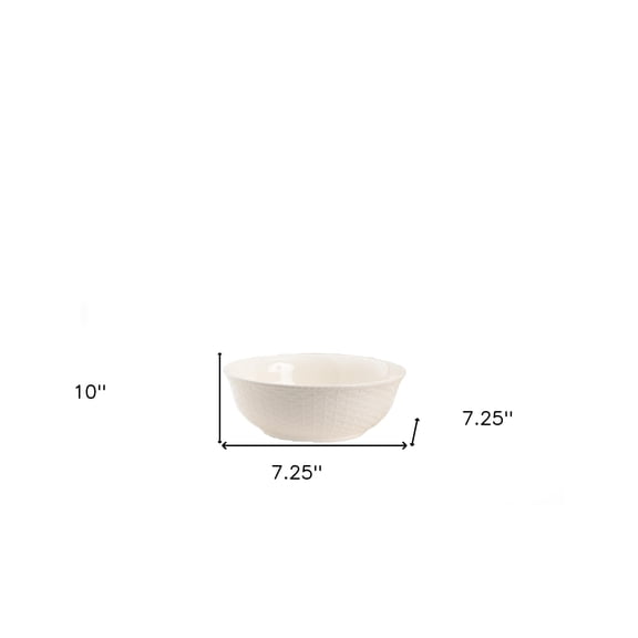 White Four Piece Round Weave Stoneware Service For Four Bowl Set