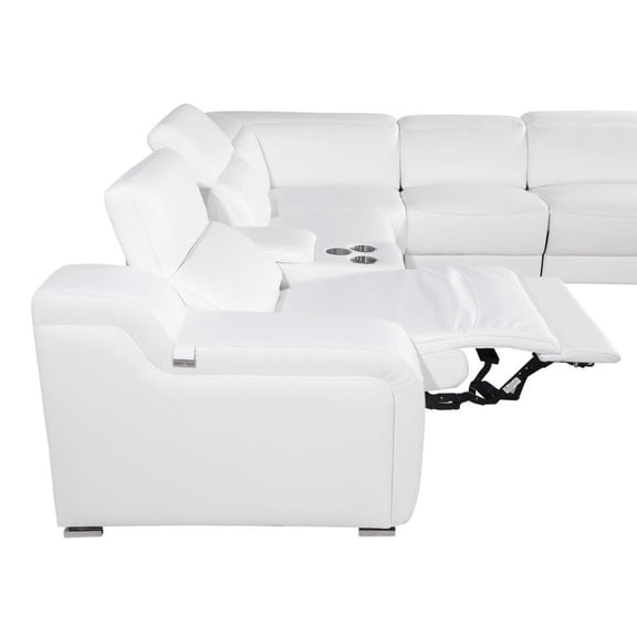 HomeRoots White Italian Leather Power Reclining Curved Eight Piece Corner Sectional