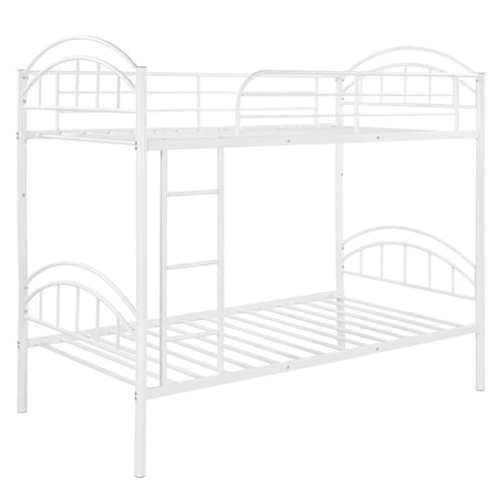 HomeRoots 404033 White Modern Classic Twin Over Twin Size Metal Bunk Bed