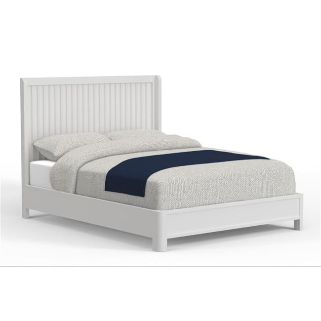 HomeRoots 524850 White Ribbed Texture Solid Wood King Size Bed Frame