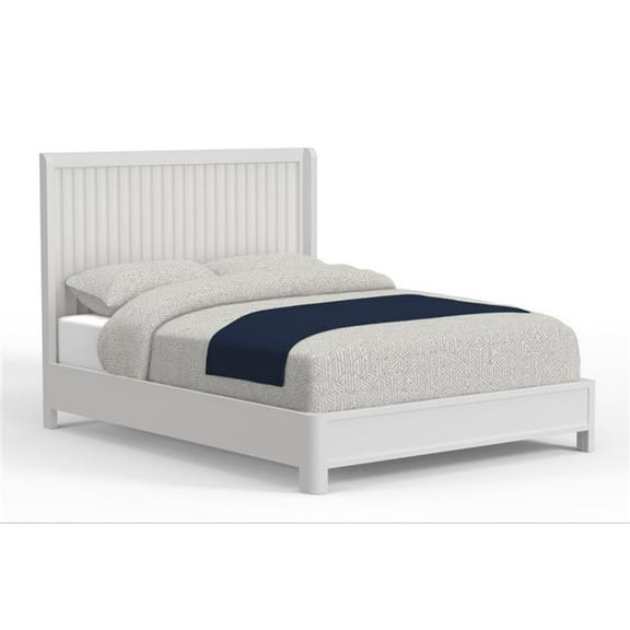 HomeRoots 524850 White Ribbed Texture Solid Wood King Size Bed Frame