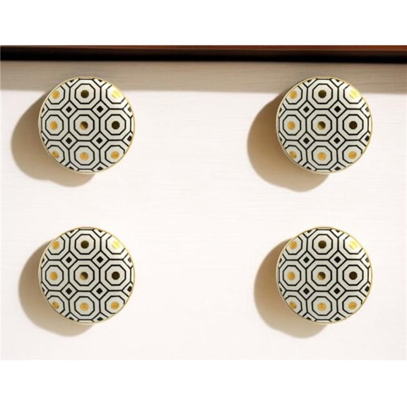 HomeRoots 635768 White Silver & Gold Geometric Ceramic Drawer Pull Knobs - Set of 6
