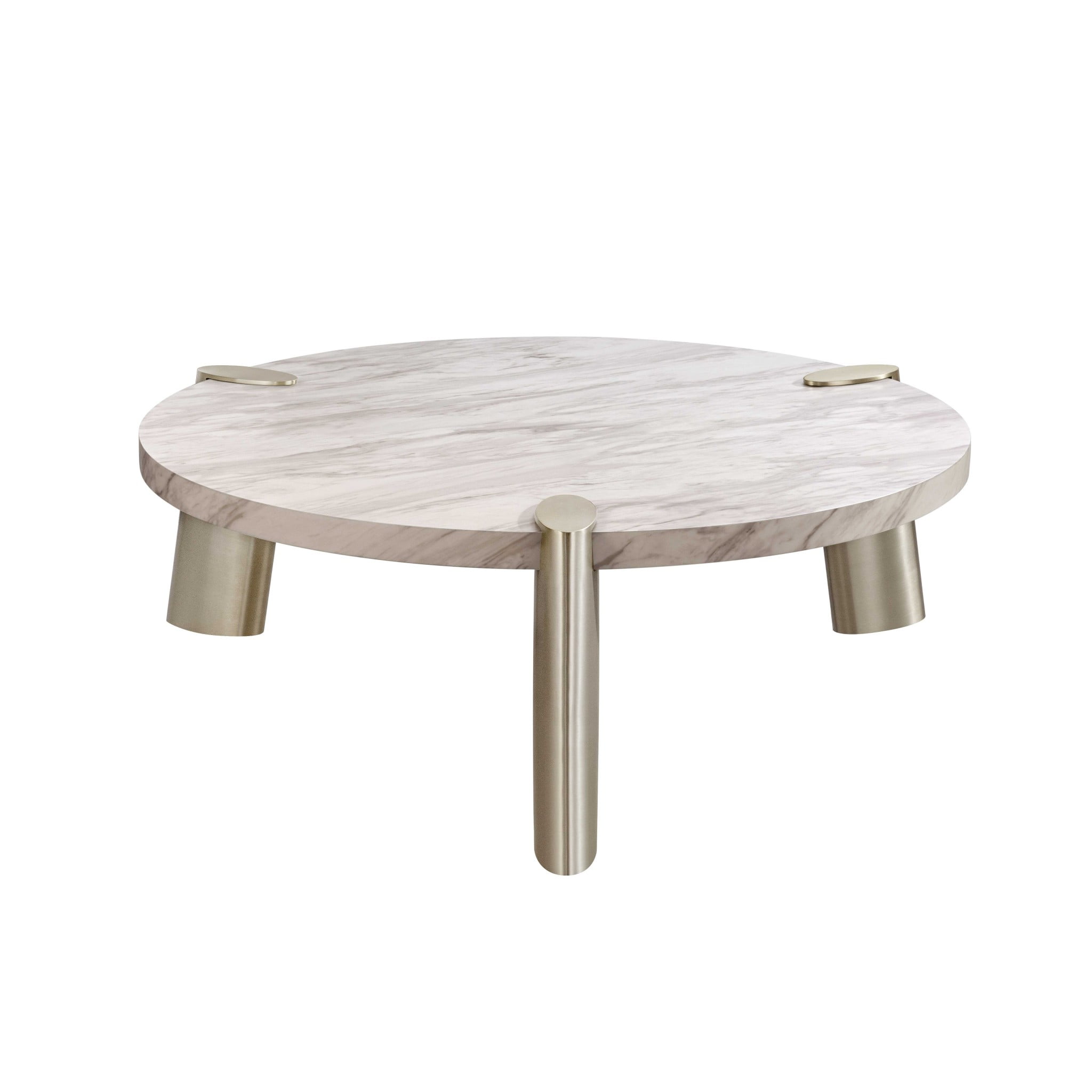 Elegant 48" Round White Marble Coffee Table with Gold Stainless Steel Legs