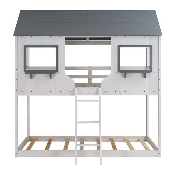 HomeRoots 403959 82 x 77 x 55 in. White Twin Over Twin Size Contemporary Bunk Bed