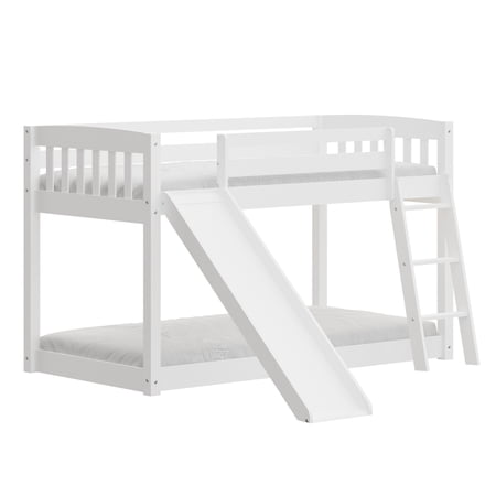 HomeRoots 506616 50 x 85 x 80 in. White Over Twin Size Solid Wood Bunk Bed with Slide & Ladder
