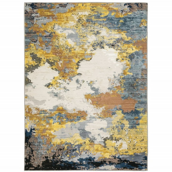 HomeRoots Yellow Gold Grey Brown And Beige Abstract Power Loom Stain Resistant Area Rug