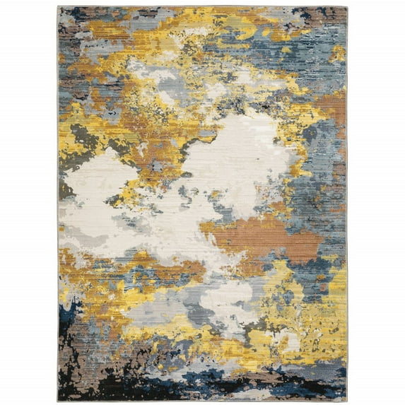 HomeRoots Yellow Gold Grey Brown And Beige Abstract Power Loom Stain Resistant Area Rug
