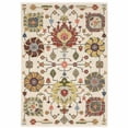 thumbnail image 1 of 2' X 3' Ivory Yellow Rust Green Grey Pink Orange Blue And Grey Oriental Power Loom Stain Resistant Area Rug With Fringe, 1 of 8
