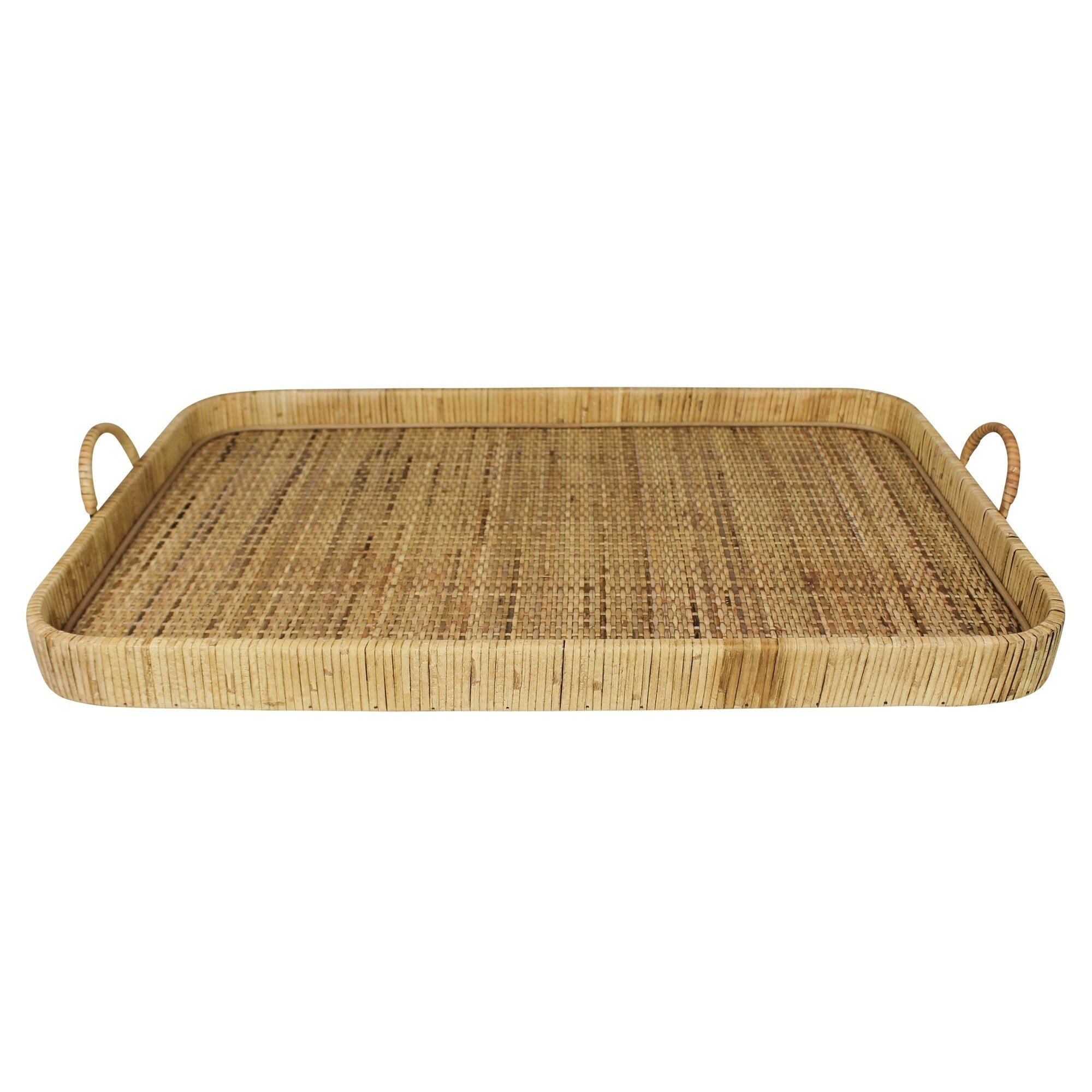 Natural Bamboo Rectangular Serving Tray with Handles