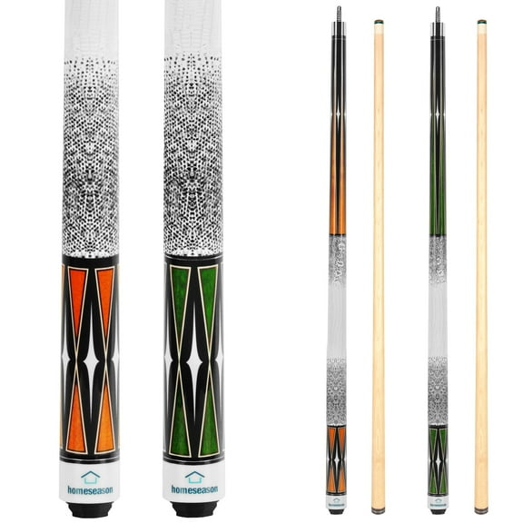 HomeSeason 2-Pack Pool Cue Stick 57" Billiard Cue Sticks 3D Printed Grip Professional Low Deflection Pool Sticks Maple Wood Pool Sticks 19/20oz 13mm Tip