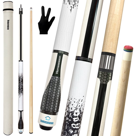 HomeSeason 58in 2-Piece Pool Cue, 21oz Professional Maple Billiards Stick 3D Printed Lizard Grip with Case, 12.5mm Tip Stainless Steel Quick Screw