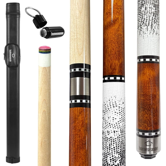 HomeSeason 58in Pool Cue Stick Canadian Maple Wood 13mm Tip - 20oz Perfect for Precision Play, Low Deflection Pool Cue for Enhanced Accuracy with Cue Case