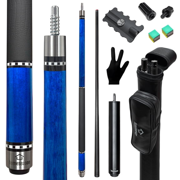 HomeSeason 58inch Carbon Fiber Pool Cue Stick with Screw-in Extension and Leather Case, 19oz Low Deflection Professional Cue Stick for Billiards, 13mm TipBlue