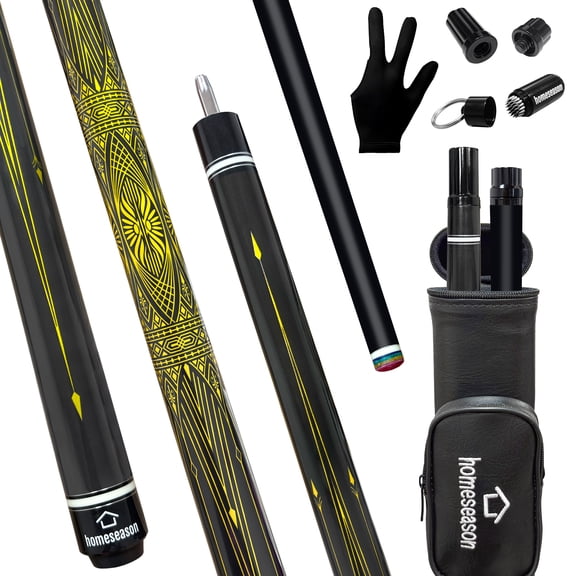 HomeSeason Fiberglass Pool Cue Stick 21oz Cue Sticks 58" Professional Low Deflection Billiard with Screw-in Extension and Leather Bag