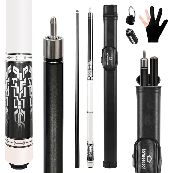 HomeSeason Glass Fiber Pool Cue 58" Professional Pool Stick 12.7mm 4-Layer Tip Low Deflection Cue Stick, 3 * 8/8Joint Pin, Ultra-Smooth, Billiard Cue Sticks - Black/18oz with Bag