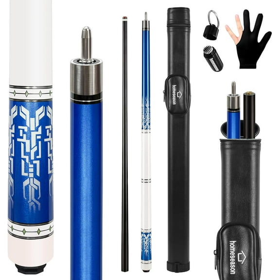 HomeSeason Glass Fiber Pool Cue 58" Professional Pool Stick 12.7mm 4-Layer Tip Low Deflection Cue Stick, 3 * 8/8Joint Pin, Ultra-Smooth, Billiard Cue Sticks - Blue/21oz with Bag