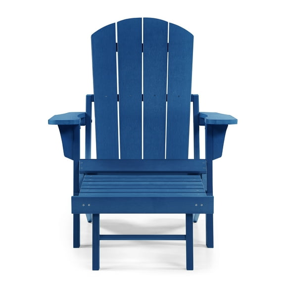 HomeSeason Seaton Folding Poly Adirondack Chair with Pull-out Ottoman Blue