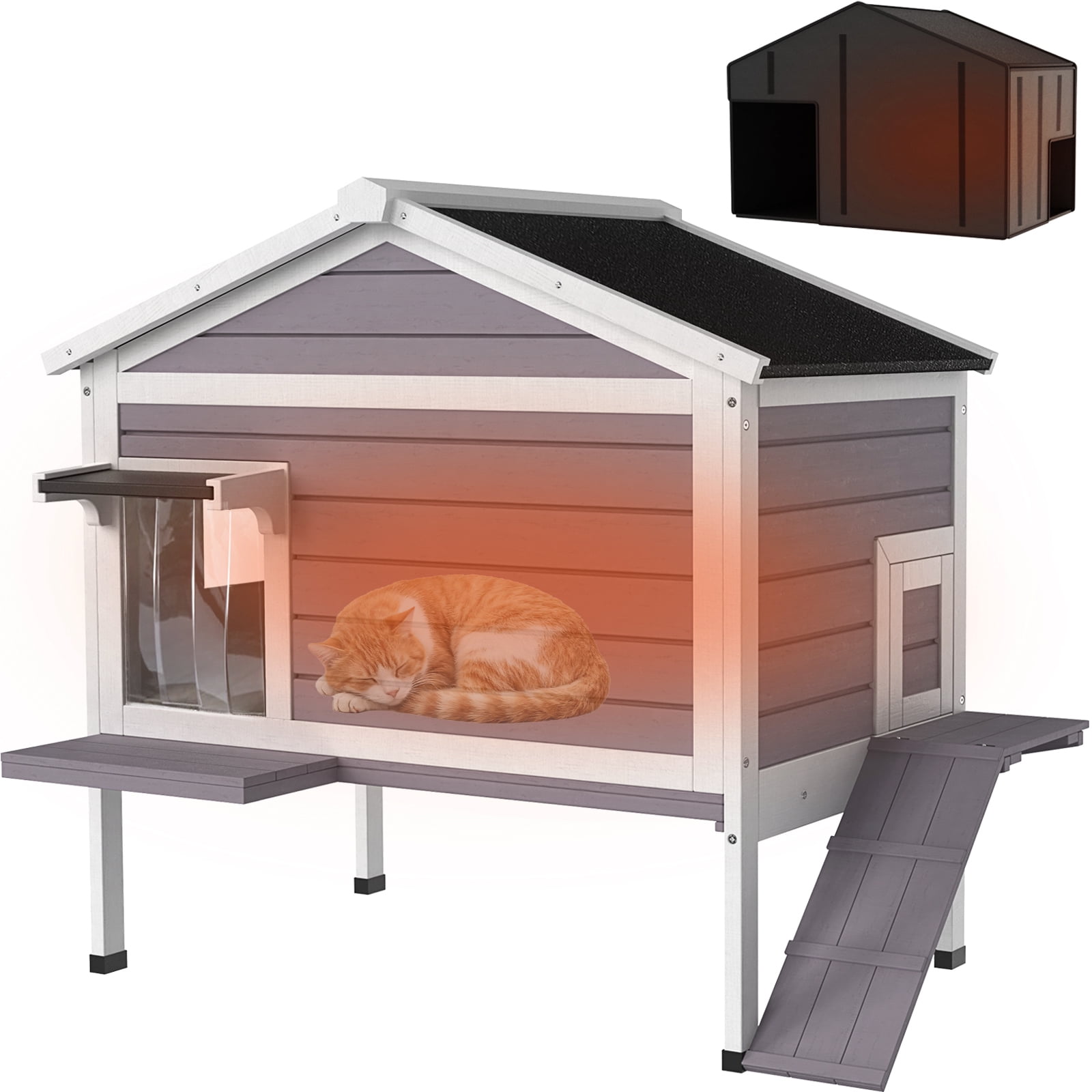 HomeSheek 32.6" Outdoor Cat House with Insulated Liner, Ramp & Side Door, Weatherproof Shelter, Easy Assembly & Cleaning for Indoor Outdoor Pets