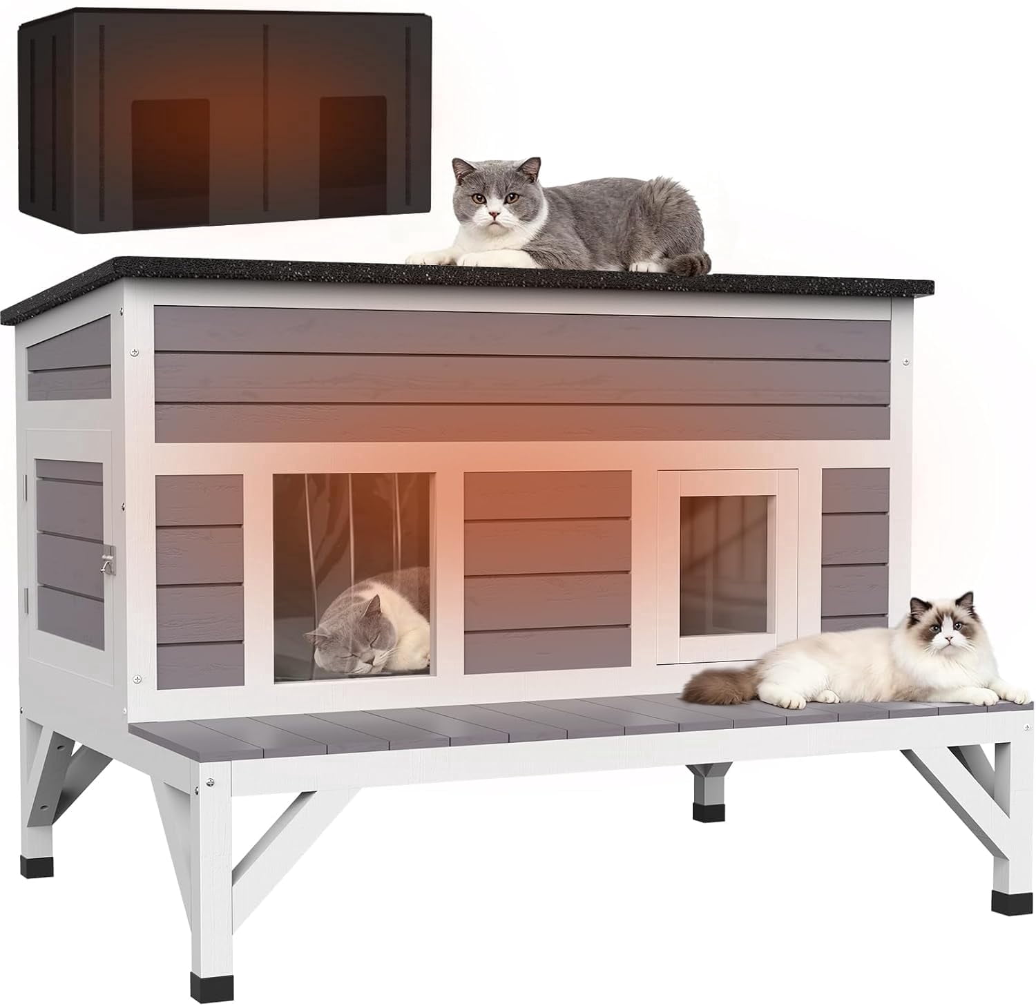 HomeSheek 40.4" Outdoor Cat House with Insulated Liner, Weatherproof Shelter with Platform, Easy Assembly & Cleaning, Safe Indoor/Outdoor Home