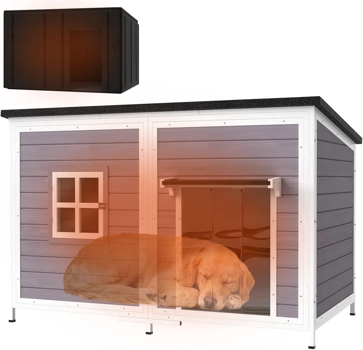 HomeSheek 59" Outdoor Dog House with Insulated Liner, Extra Large Kennel, Weatherproof Roof, Heavy-Duty Anti-Chew Frame for Various sizes Breeds