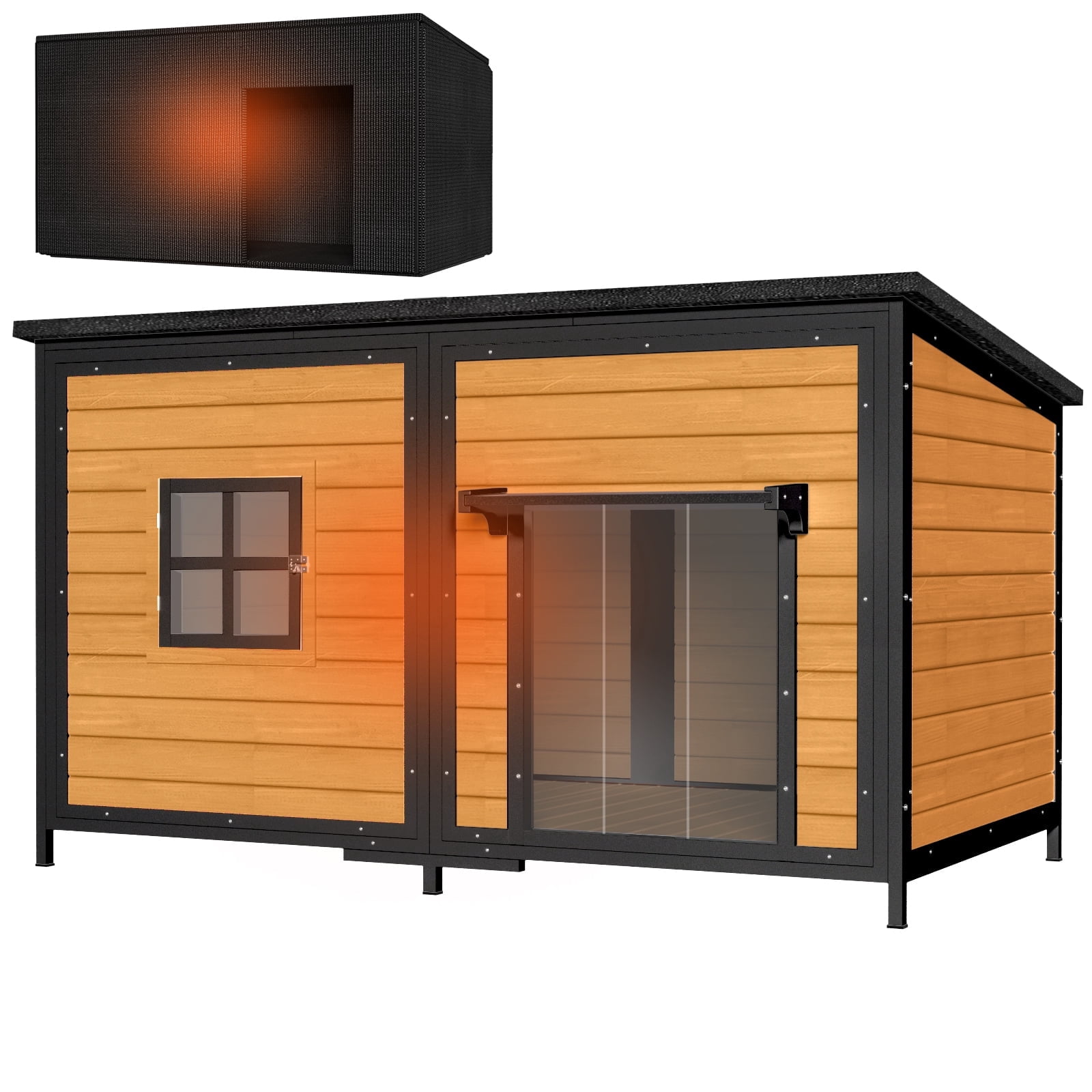 HomeSheek 59" Outdoor Dog House with Insulated Liner, Extra Large Kennel, Weatherproof Roof, Heavy-Duty Anti-Chew Frame for Various sizes Breeds