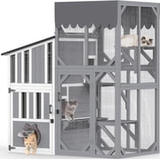 HomeSheek 69" H 3-Tier Catio, Large Outdoor Cat Enclosure with Window Access, Weatherproof Roof, Adjustable Access Hole 3 Platforms & Resting Rooms
