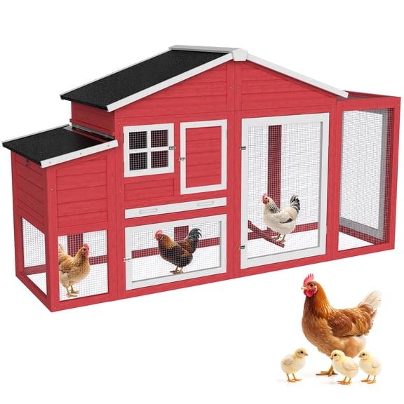 HomeSheek Large Outdoor Chicken Coop, 84.7" L Poultry Cage with Nesting Box, Weatherproof Roof & Leakproof Pull-Out Tray, Easy Clean Hen House