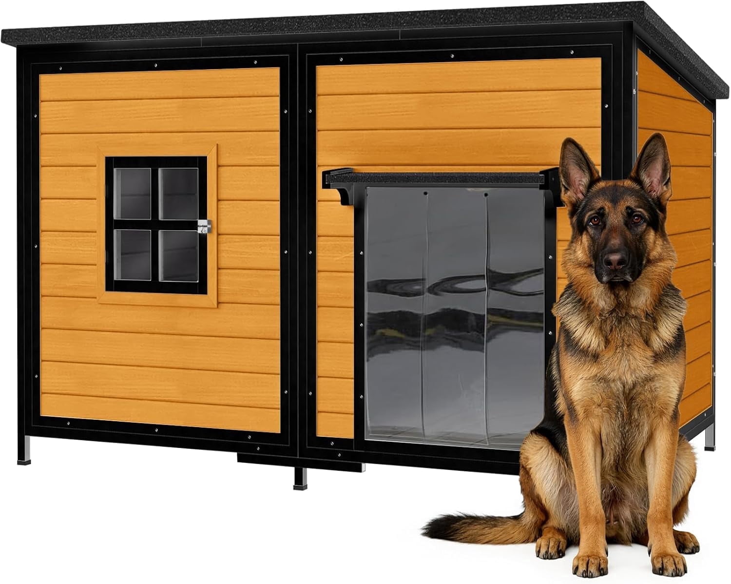 HomeSheek 59" Extra Large Outdoor Dog House, Weatherproof Roof & Chew-Resistant Metal Frame, Easy Assembly, Durable Kennel for All Breeds