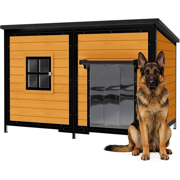 HomeSheek 59" Extra Large Outdoor Dog House, Weatherproof Roof & Chew-Resistant Metal Frame, Easy Assembly, Durable Kennel for All Breeds
