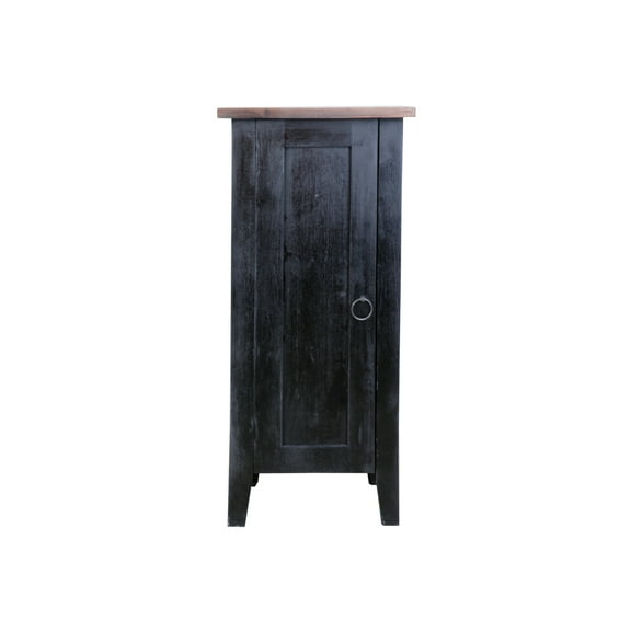 Accent Cabinet Solid Wood 1 Door Storage Cupboard - Distressed Black/Brown Finish