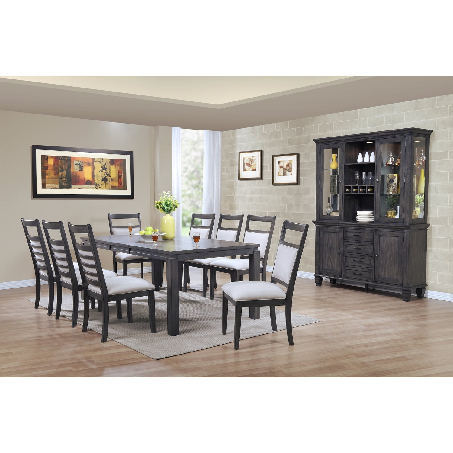 Extendable Dining Set Seats 8 - Rectangular Table, China Cabinet