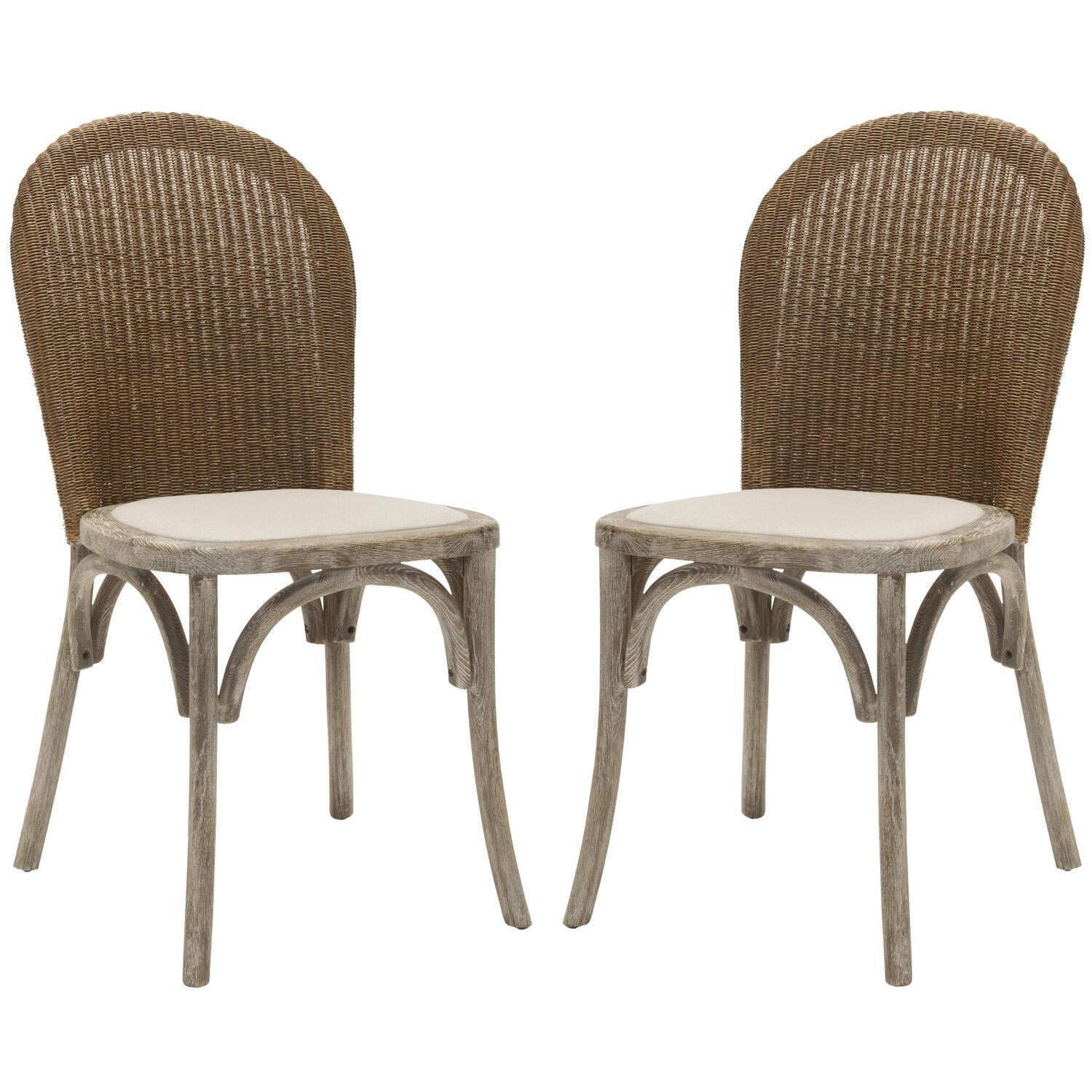 Ivory Woven Cane and Oak Dining Side Chair Set