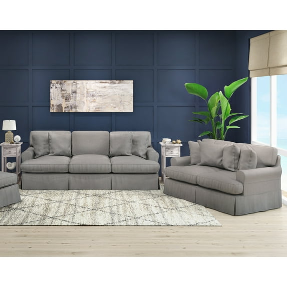 Living Room Furniture Set Sofa Loveseat Slipcovered Washable Gray Performance Fabric