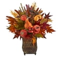 thumbnail image 1 of HomeStock 21In. Pumpkin, Retro Renaissance Leaf And Sorghum Harvest Artificial Arrangement In Metal Planter, 1 of 3