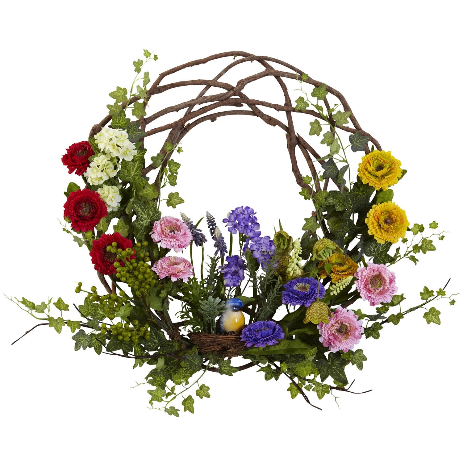 22" Multicolor Spring Floral Wreath with Branches