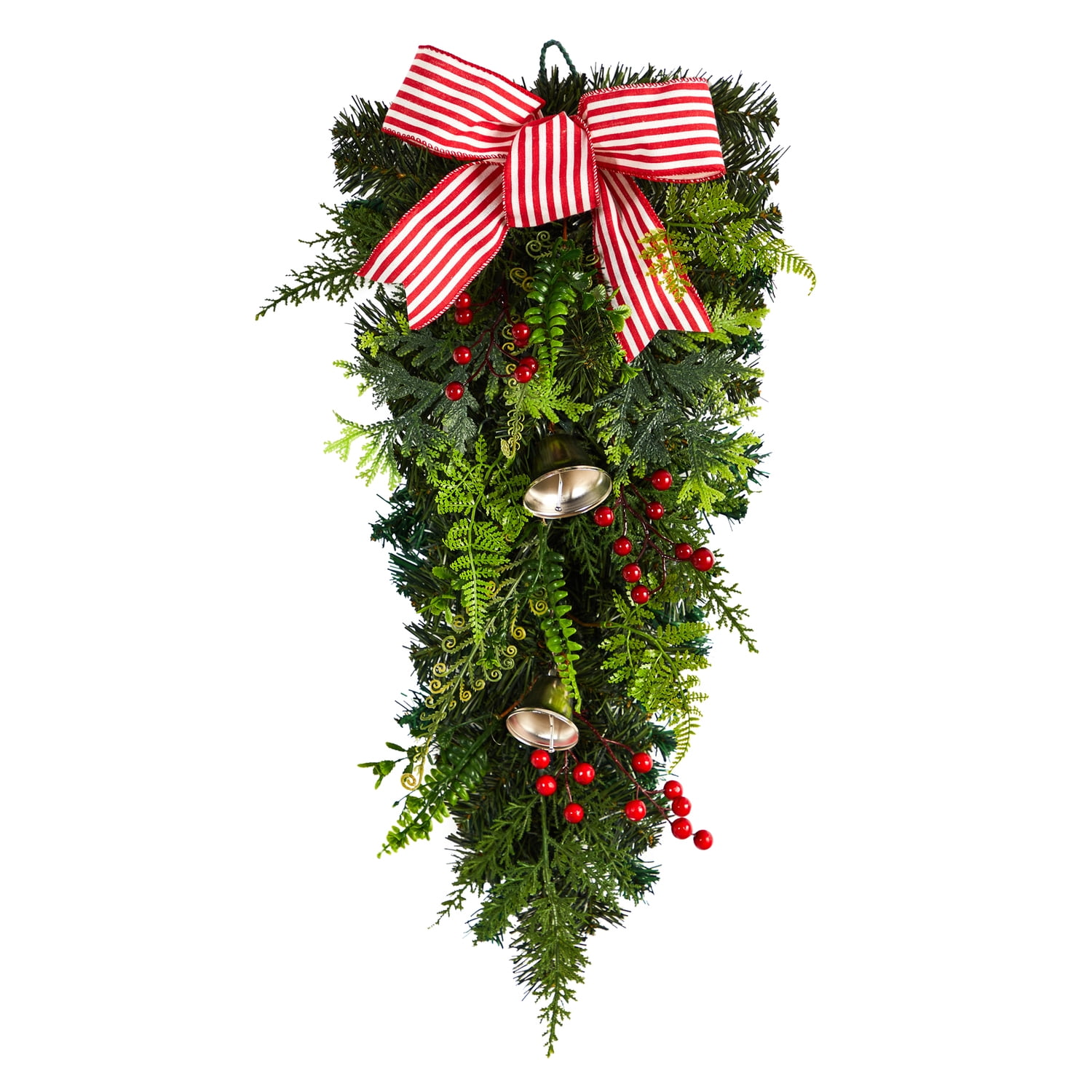 26-Inch Green and Red Artificial Christmas Swag with Bells and Bow