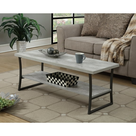 HomeStock Earthy Elements Coffee Table, 30" W x 52" L x 20" H, Modern Design with Slate Gray Metal Frame, Additional Display Shelf